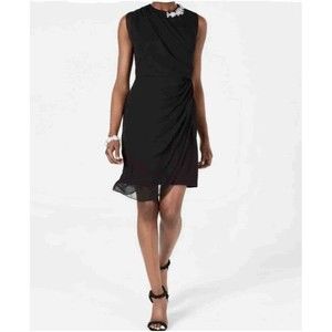 MSK Draped Solid Rhinestone Trim Women's Fancy Black Dress Size 6
